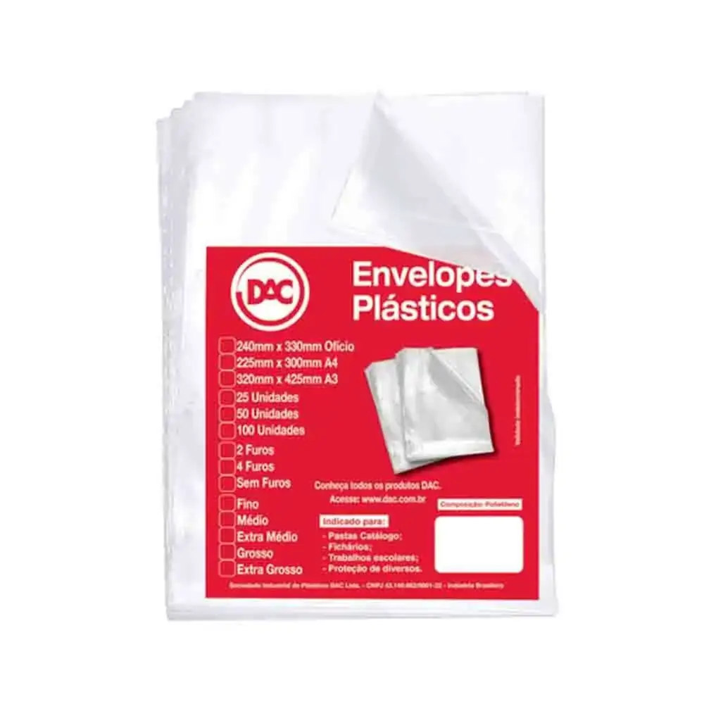Envelope Plast A 4 4furos 0.12mm Pt/50 Dac 178a4