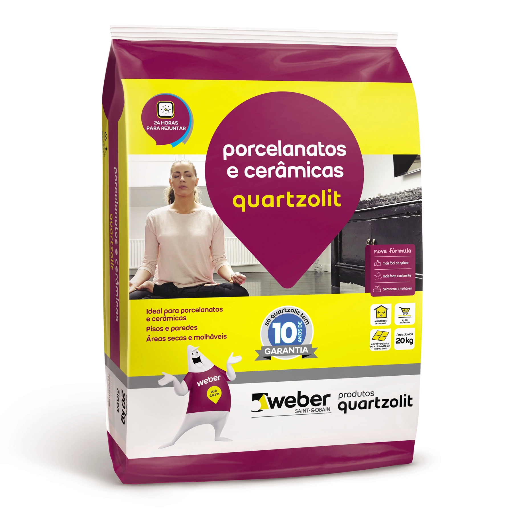 Argamassa Porcelanato e Cerâmica Interno 20kg Cinza Cimentcola Quartzolit