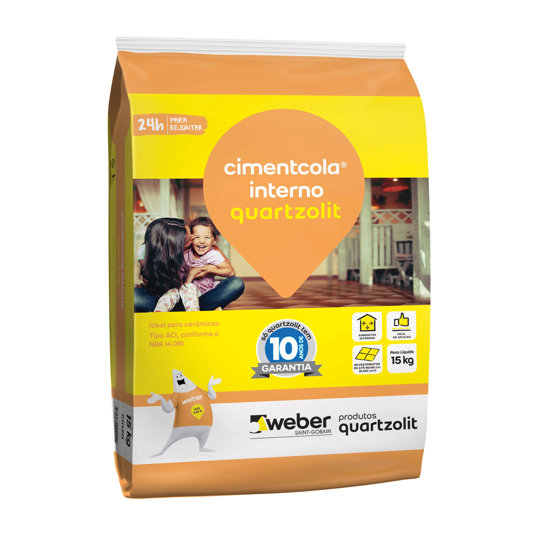 Argamassa ACI Interno 15kg Cinza Quartzolit
