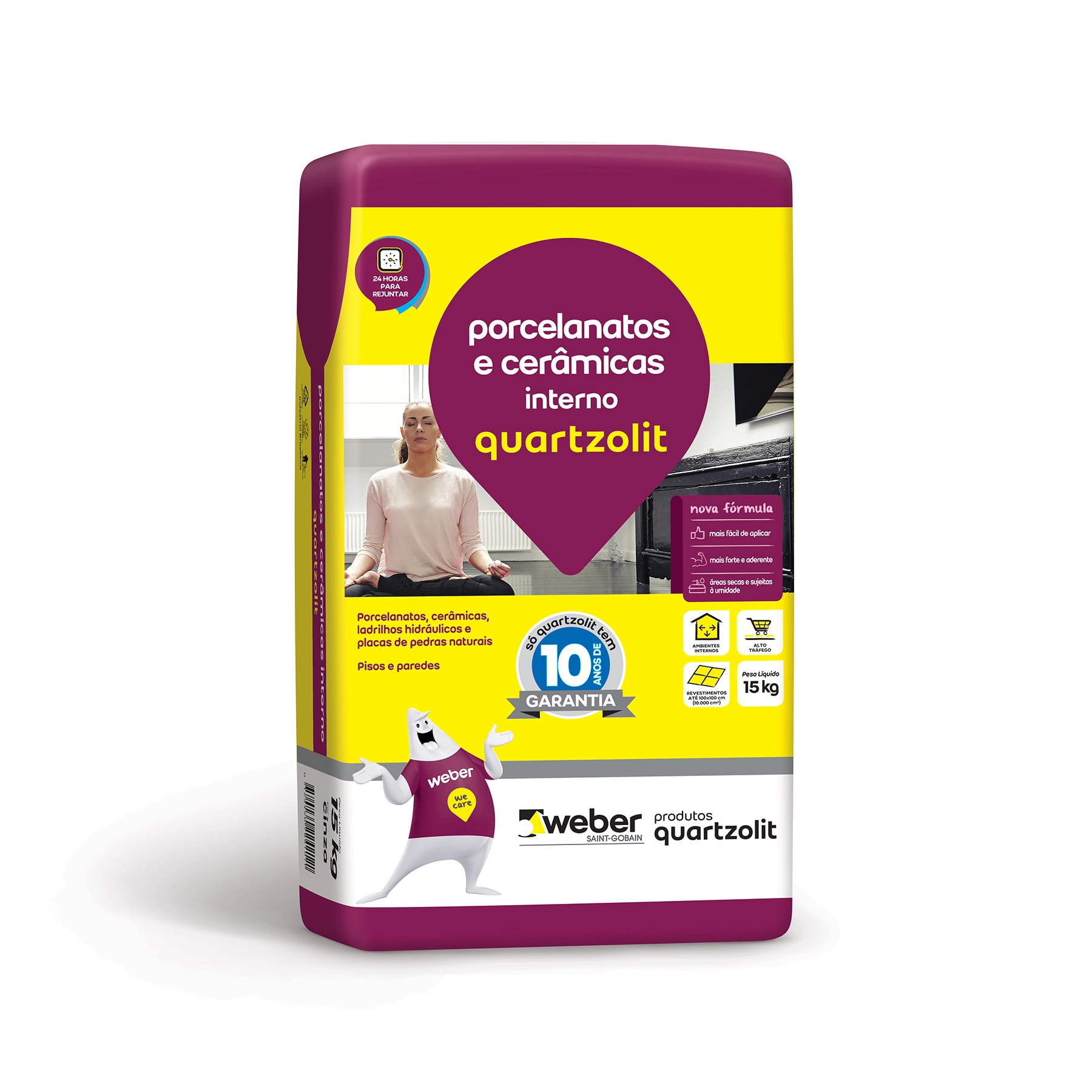 Argamassa Porcelanato e Cerâmica Interno 15kg Cinza Cimentcola Quartzolit