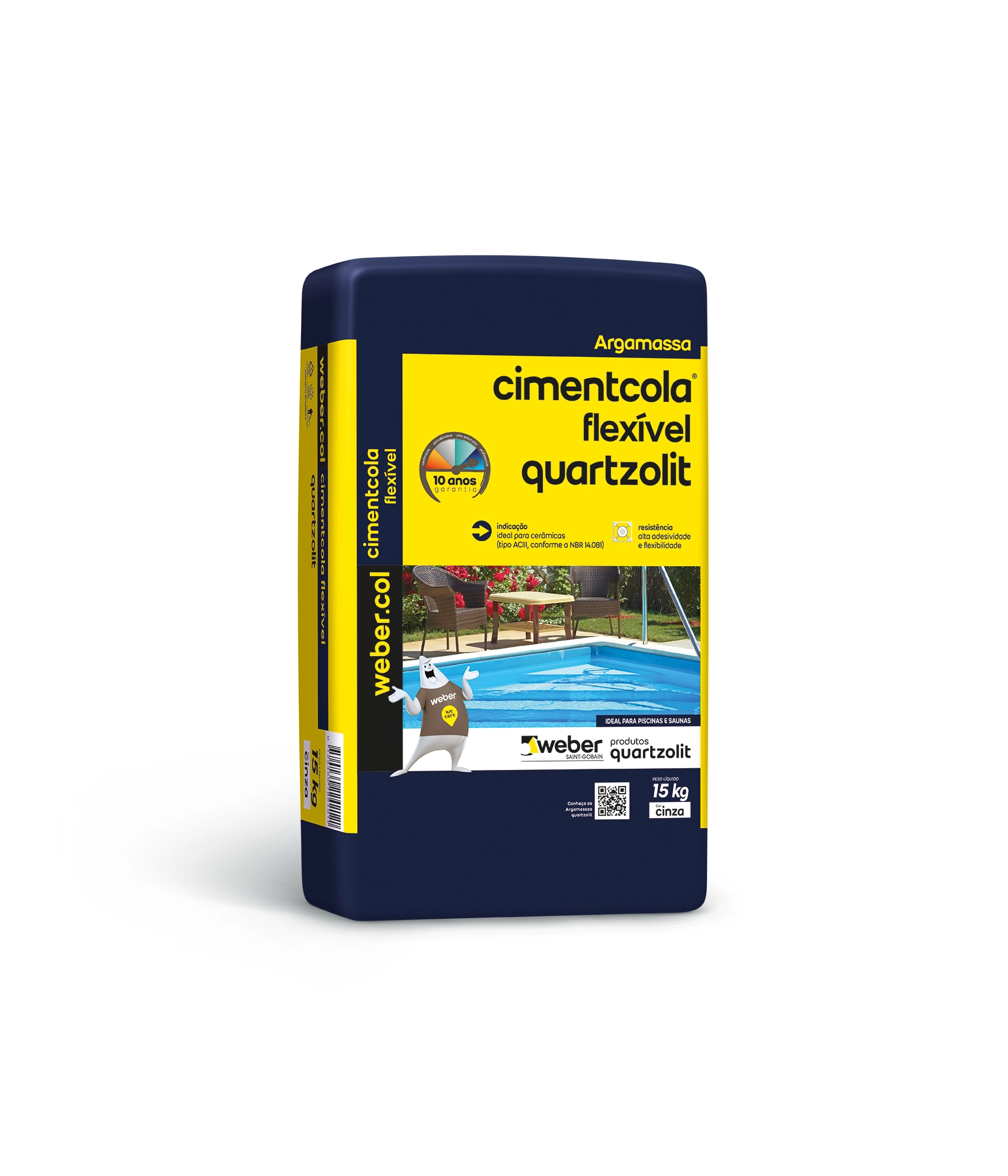 Argamassa ACIII Interno e Externo 15kg Cinza Cimentcola Flexível Quartzolit