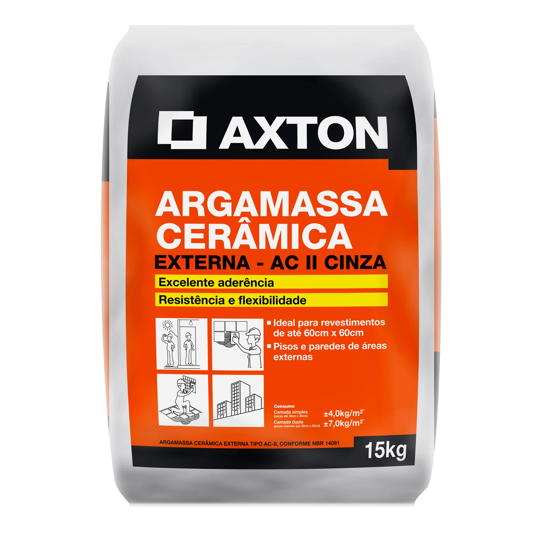 Argamassa Cerâmica ACII Interno|Externo 15kg Cinza Axton