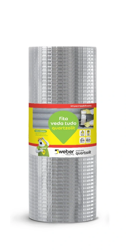 Fita Asfáltica Aluminizada Autoadesiva Reparos Telhados Veda Tudo Sleeve Quartzolit - 45cm X 10m