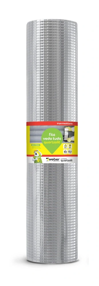 Fita Asfáltica Aluminizada Autoadesiva Reparos Telhados Veda Tudo Sleeve Quartzolit - 90cm X 10m