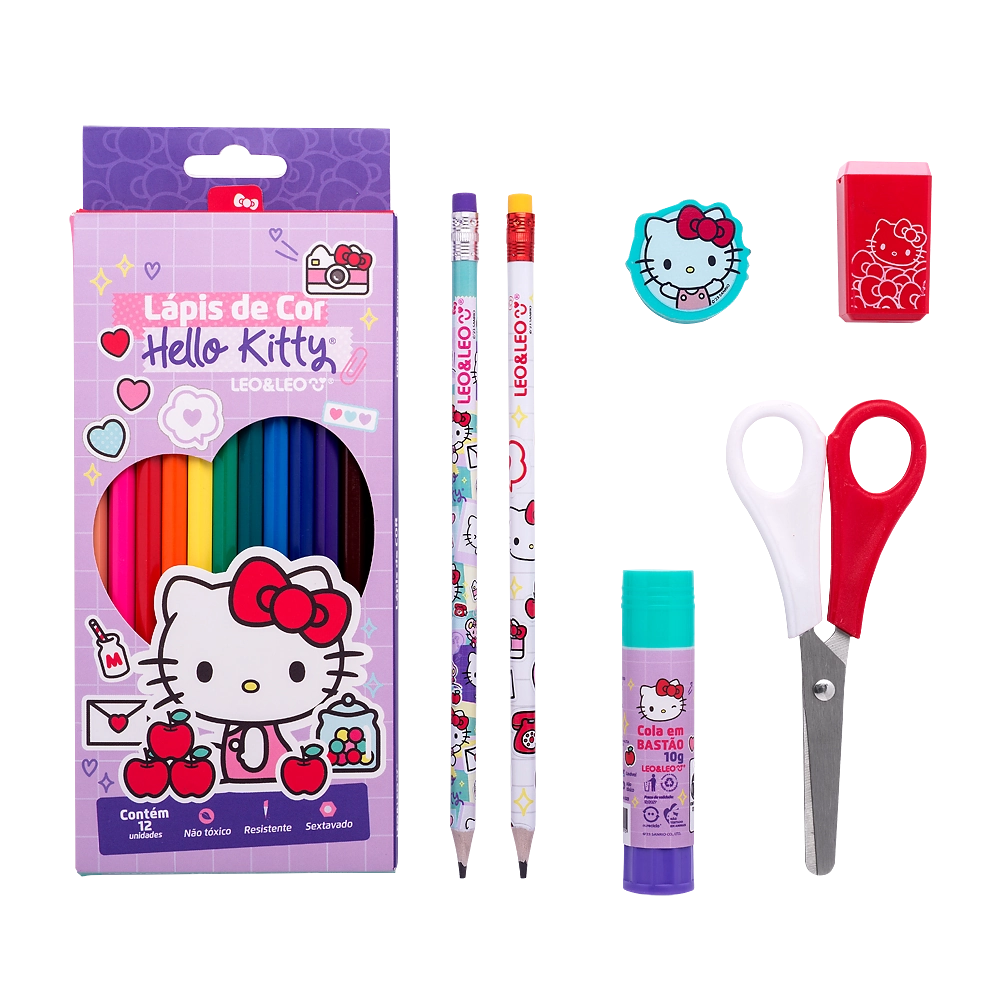 Kit Lápis De Cor 12 Cores Hello Kitty Leo Leo
