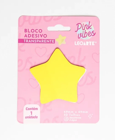 Bloco Adesivo 69x69mm Transp Pink Vibes