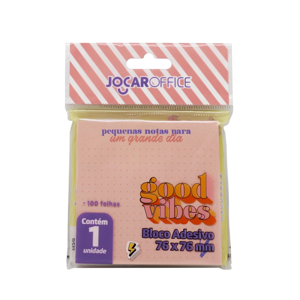 Bloco Adesivo Good Vibes Laranja 76x76mm 100f Jocar Office 91131 Leonora