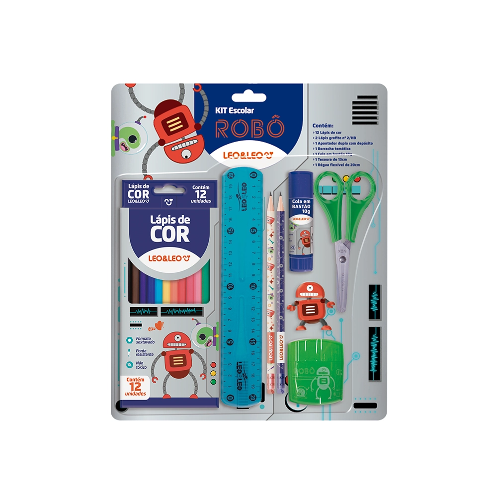 Kit Escolar Leoleo Robo 7itenslapis Cor 12un