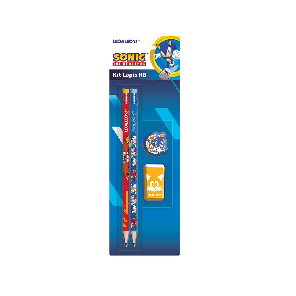 Kit 2 Lapis Hb Apontador Borracha Sonic 10149 Leonora
