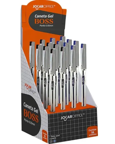 Caneta Gel Boss 0.55 Display C/ 16 Unid. Azul E Preta Jocar Office