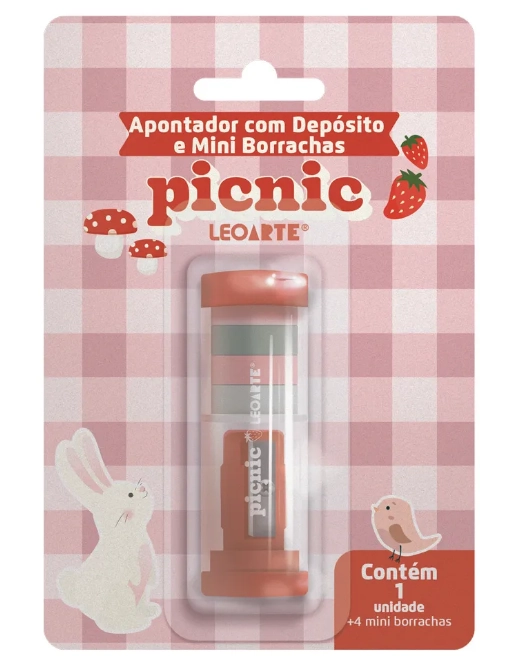 Kit Apontador Deposito 4 Mini Borracha Picnic 74009 Leonora