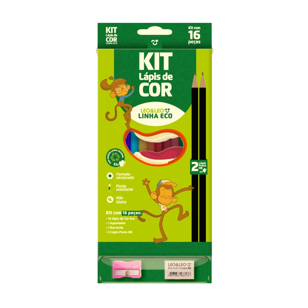 Kit Escolar 12 Lapis Cor Borracha Apontad Leo Leo