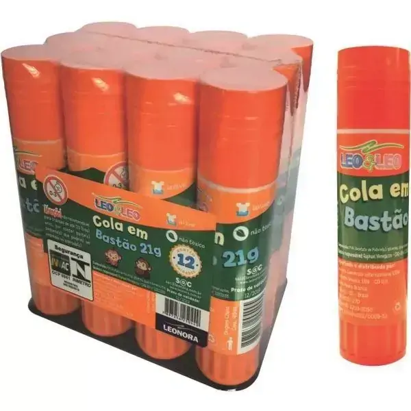 Kit c/ 12 Cola Bastão Capacidade 21 Gramas Dimensão 10x2,5cm Colagem Limpa Secagem Rápida Atóxico, Leonora 4544 - 107623