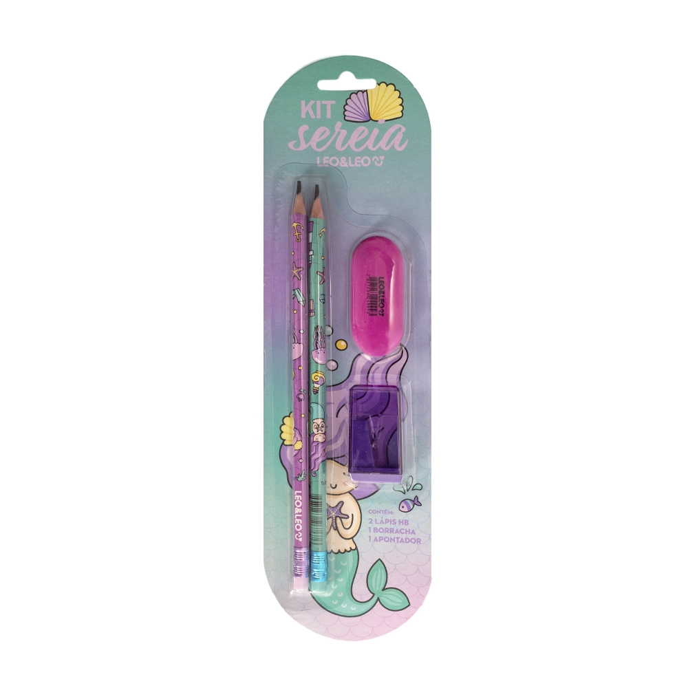 Kit Escolar Leonoura Sereia 4 Pecas
