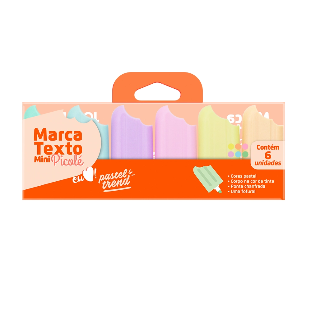 Marca Texto Mini Picole Pastel Trend Estojo C/6 Co
