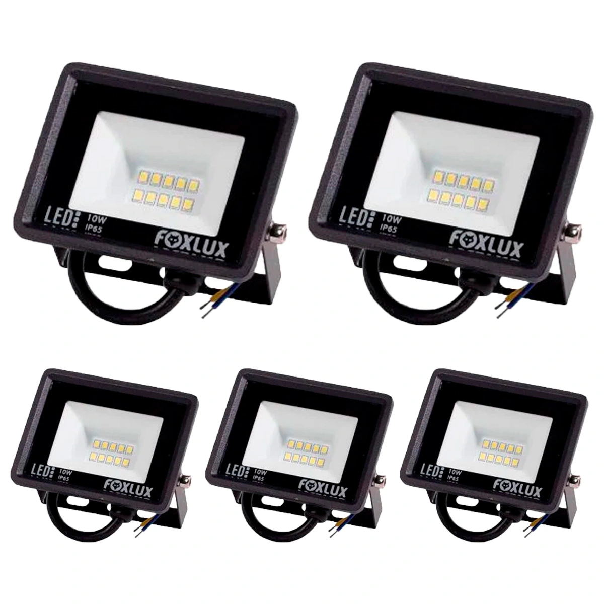 Kit 5 Refletor Led Foxlux 10w 3000k Bivolt Preto