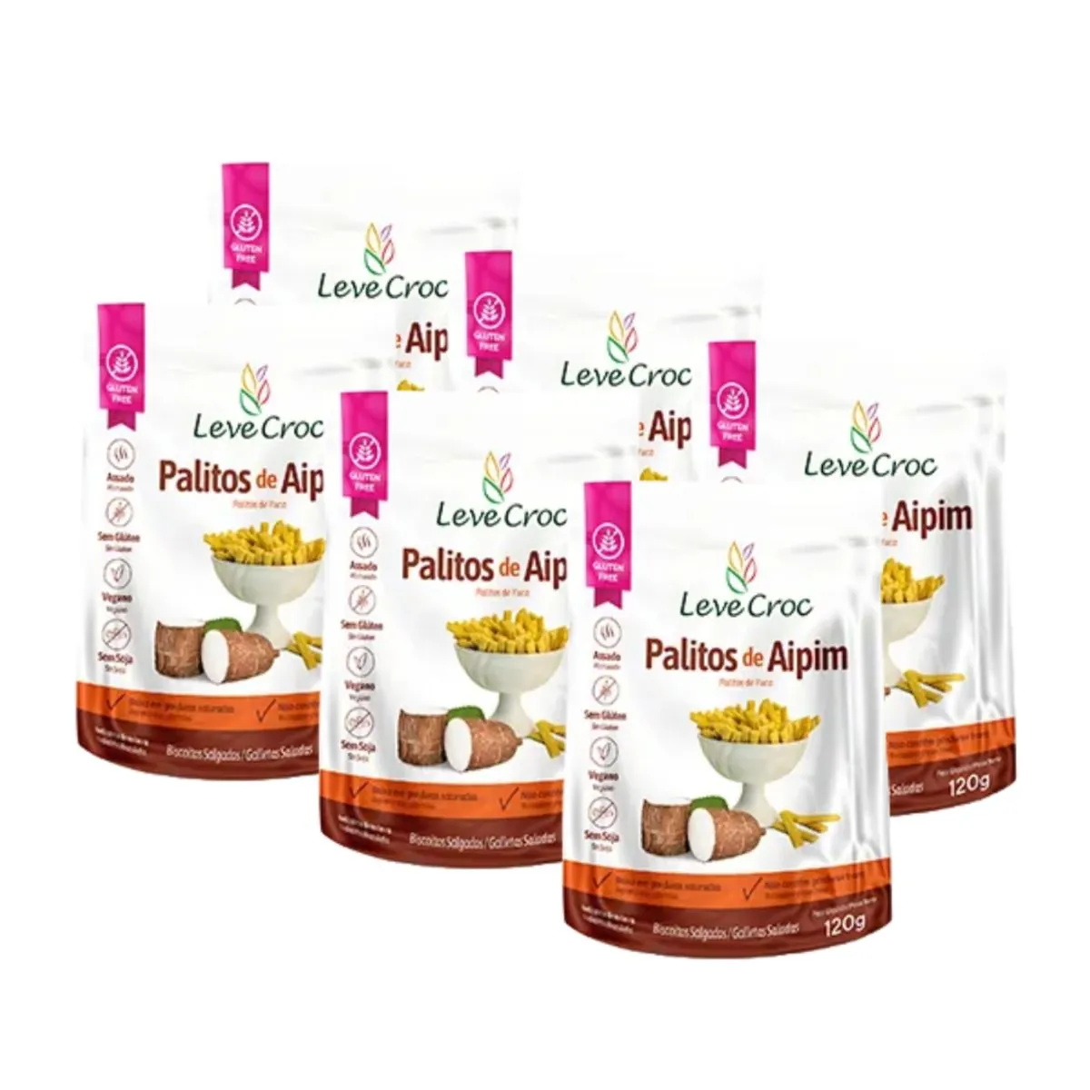 Kit 6X: Biscoito Palito Aipim Sem Glúten Leve Croc 120g
