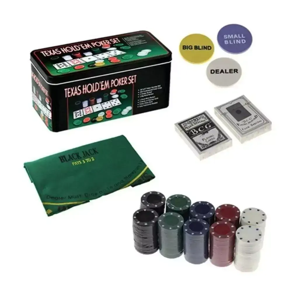 Jogo Poker 200 Fichas Numeradas Texas Hold'en Lata Decorada