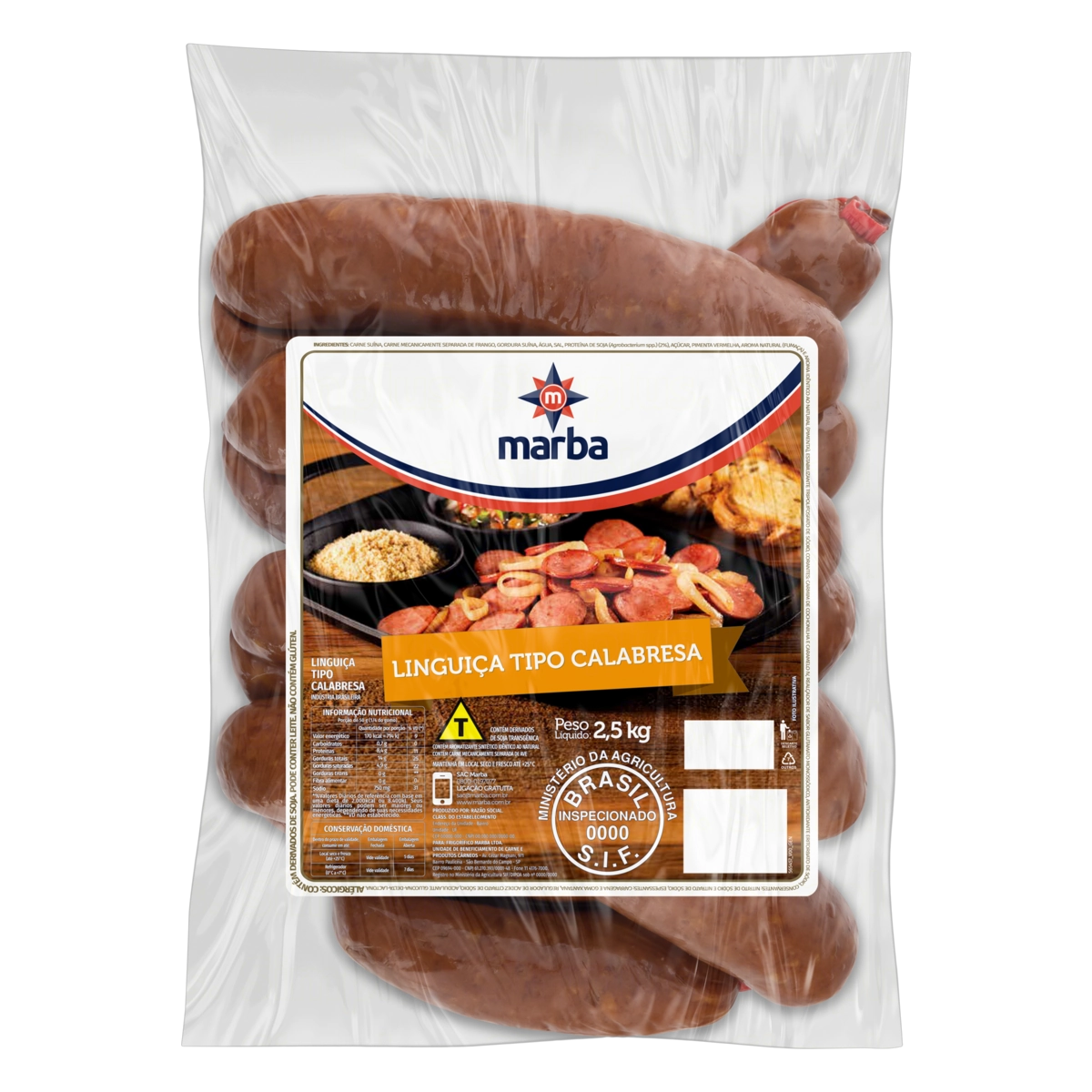 Linguiça Calabresa Cozida E Defumada Marba 2,5kg