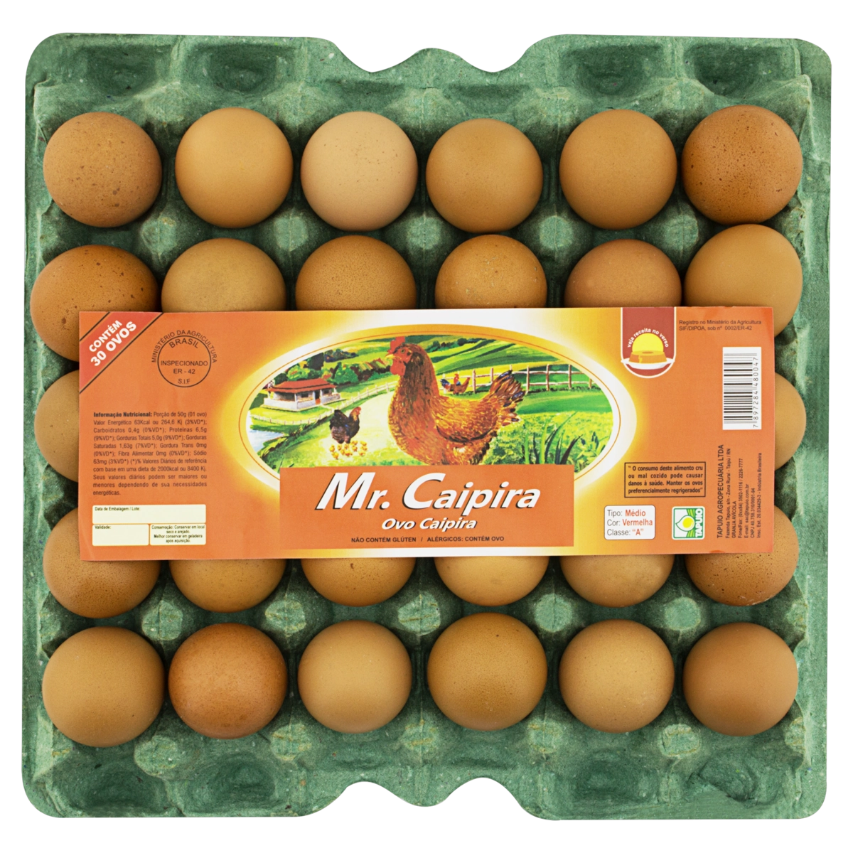Ovos Caipira Médio Mr. Caipira Bandeja 30 Unidades