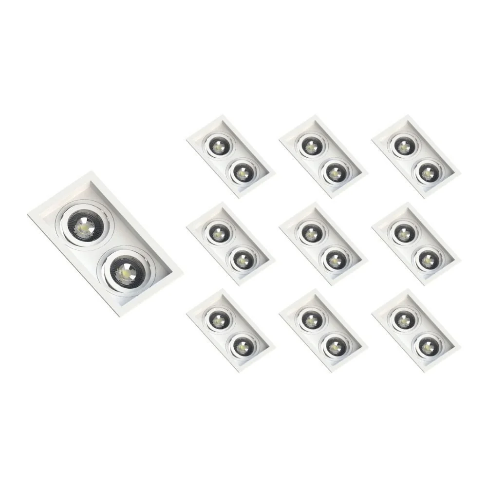 10 Spots De Embutir Recuado Save Energy Para 2 Lâmpadas Par 20 E27 Bivolt Branco