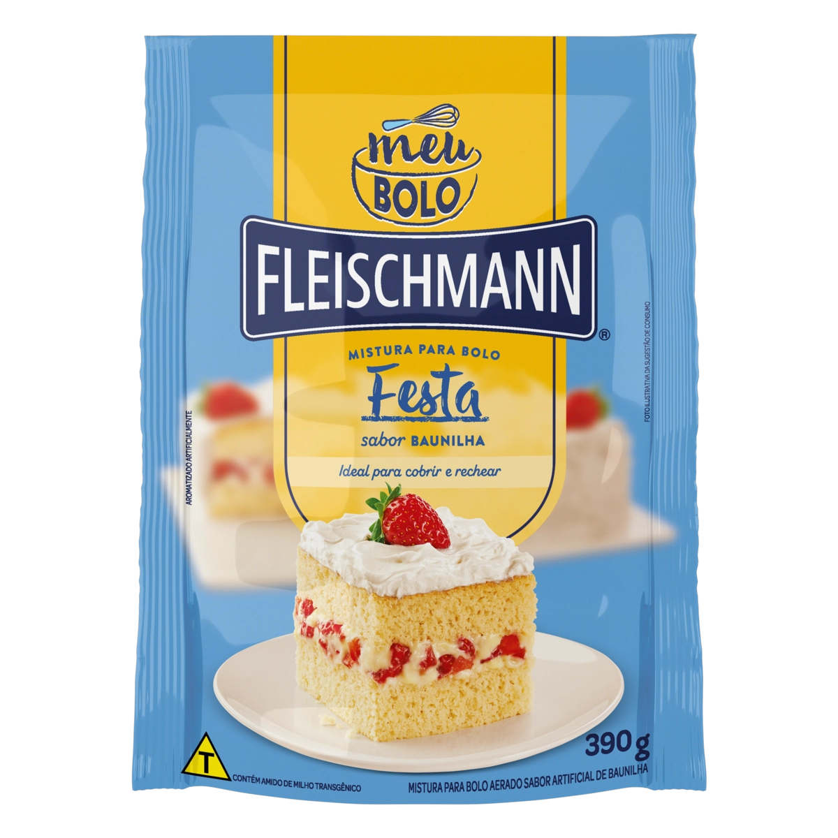Mistura Para Bolo Festa Aerado Baunilha Fleischmann Meu Bolo Sachê 390g