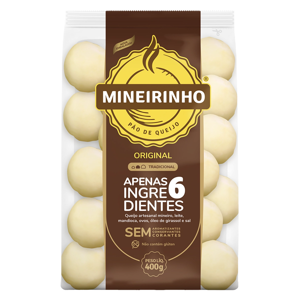 Pão De Queijo Congelado Tradicional Original Mineirinho Pacote 400g