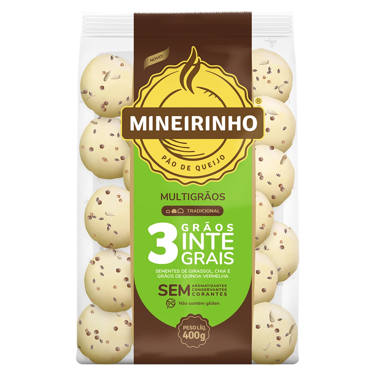 Pão De Queijo Congelado Integral Tradicional Multigrãos Mineirinho Pacote 400g