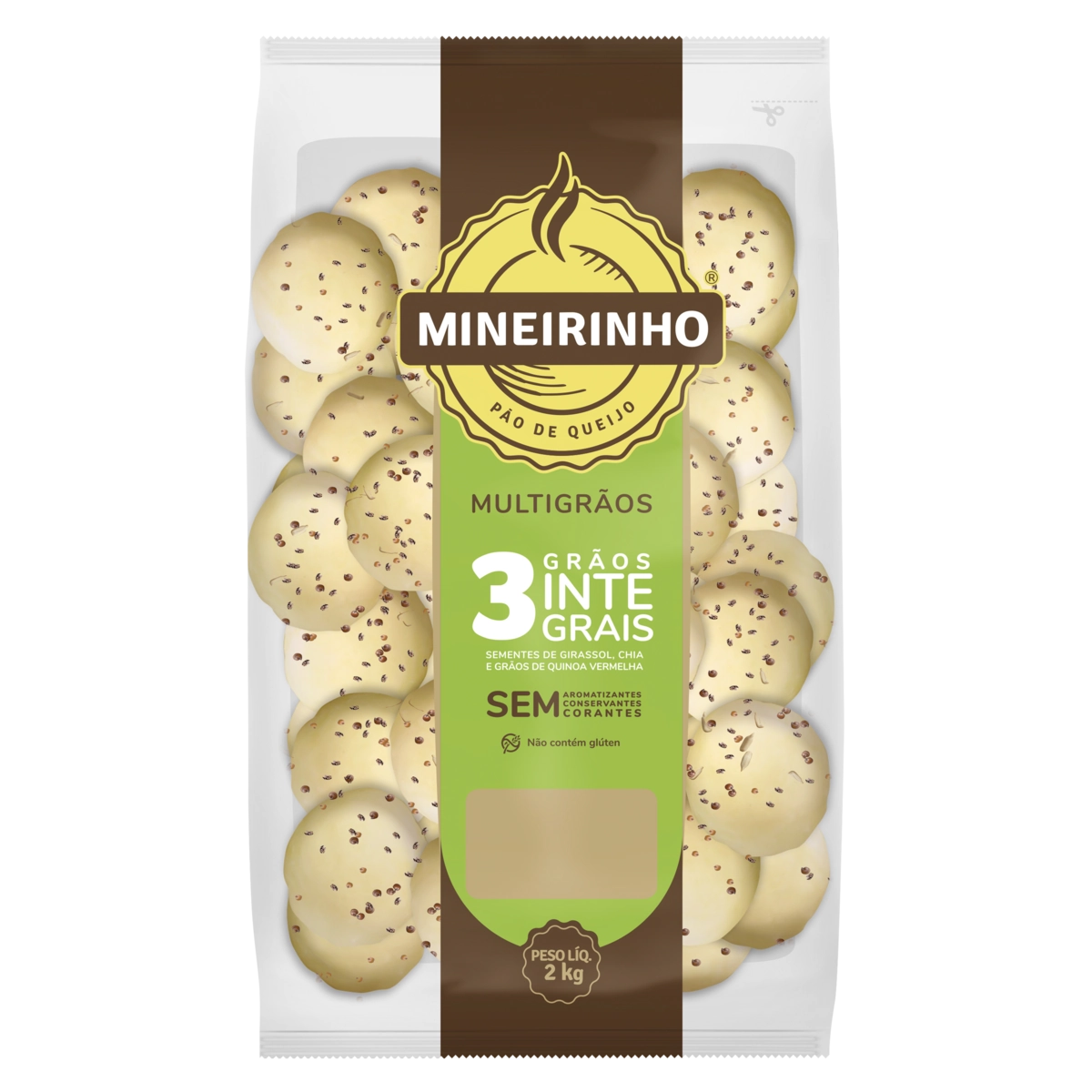 Pão De Queijo Congelado Integral Multigrãos Mineirinho Pacote 2kg