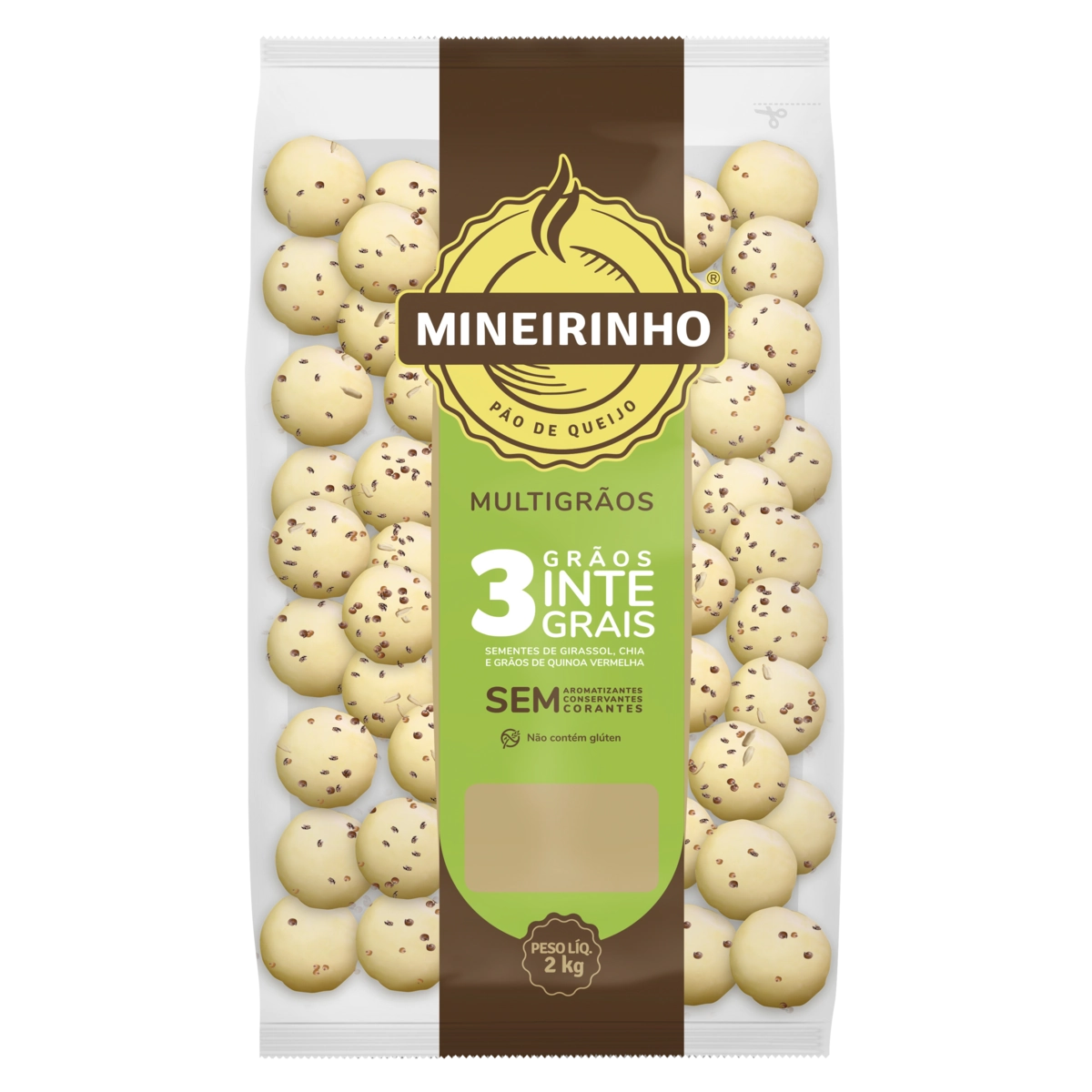 Pão De Queijo Congelado Integral Tradicional Multigrãos Mineirinho Pacote 2kg