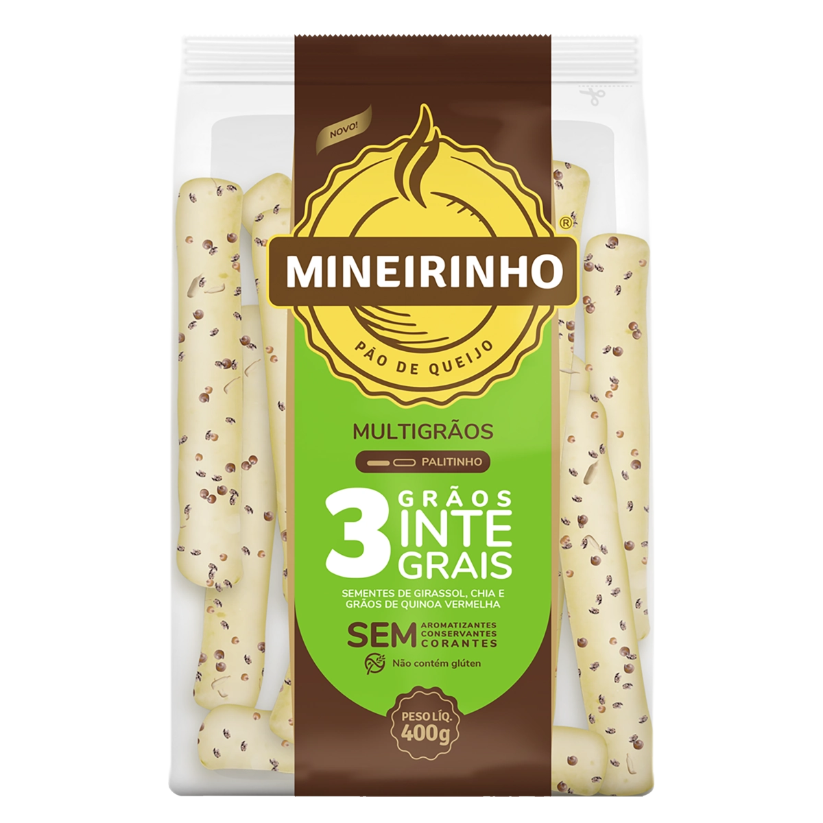Pão De Queijo Congelado Palito Integral Multigrãos Mineirinho Pacote 400g