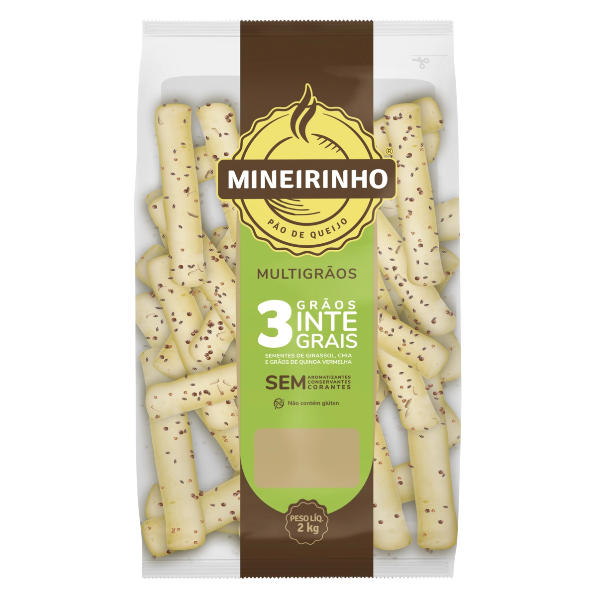 Pão De Queijo Congelado Palito Integral Multigrãos Mineirinho Pacote 2kg