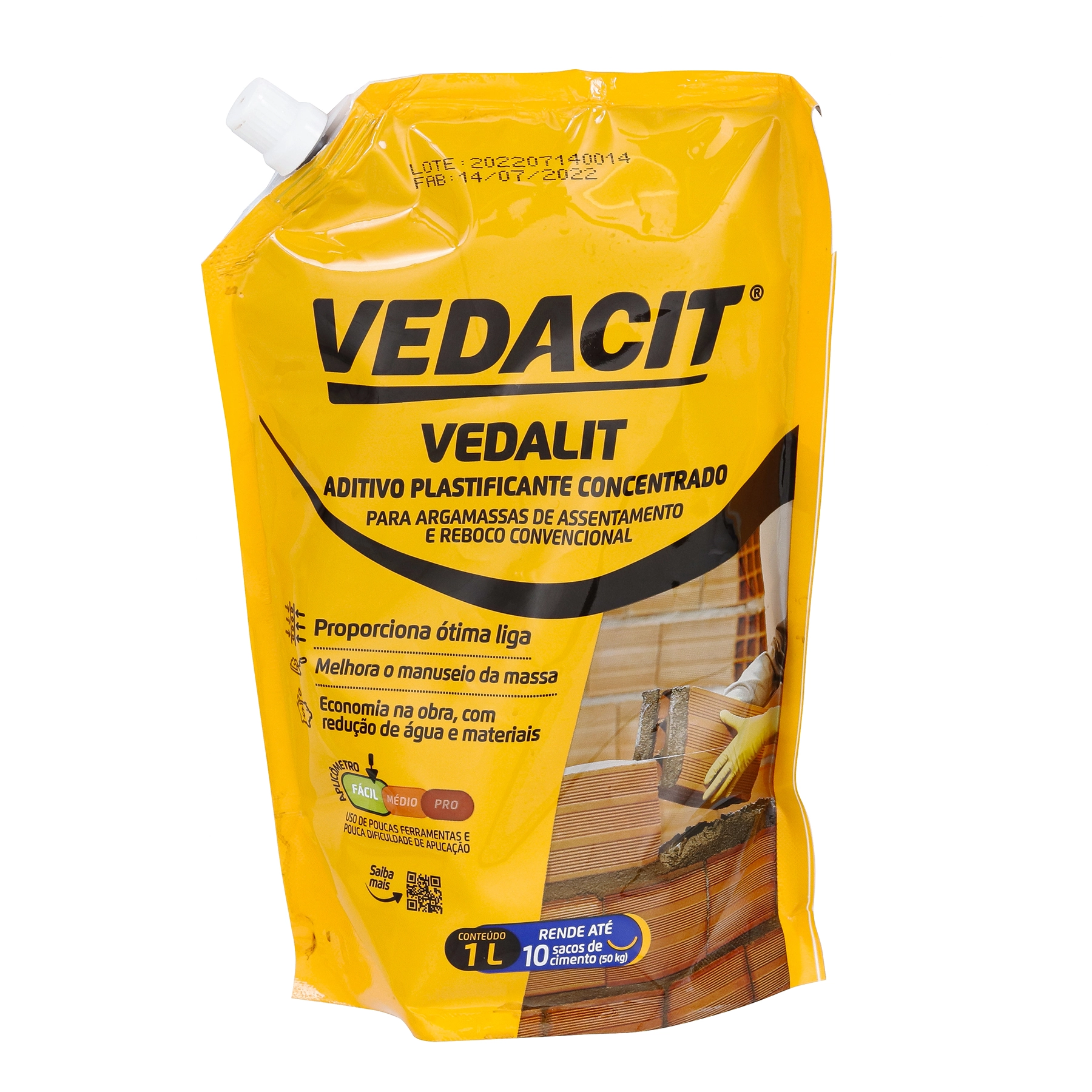 Aditivo Plastificante Concentrado para Argamassas de Assentamento e Reboco Convencional Vedacit Vedalit 1L Marrom