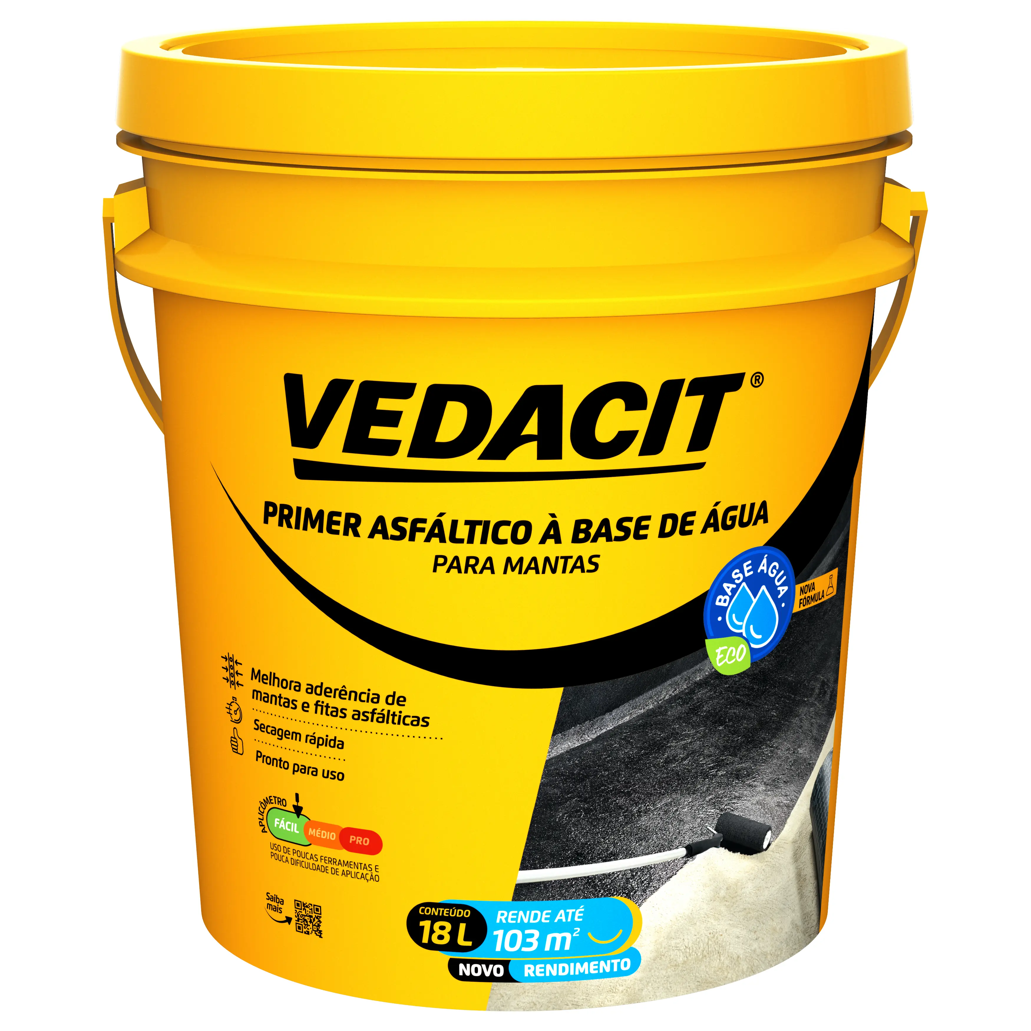 Primer Impermeabilizante Asfáltico Vedacit Base D Água para Mantas 18L Preto