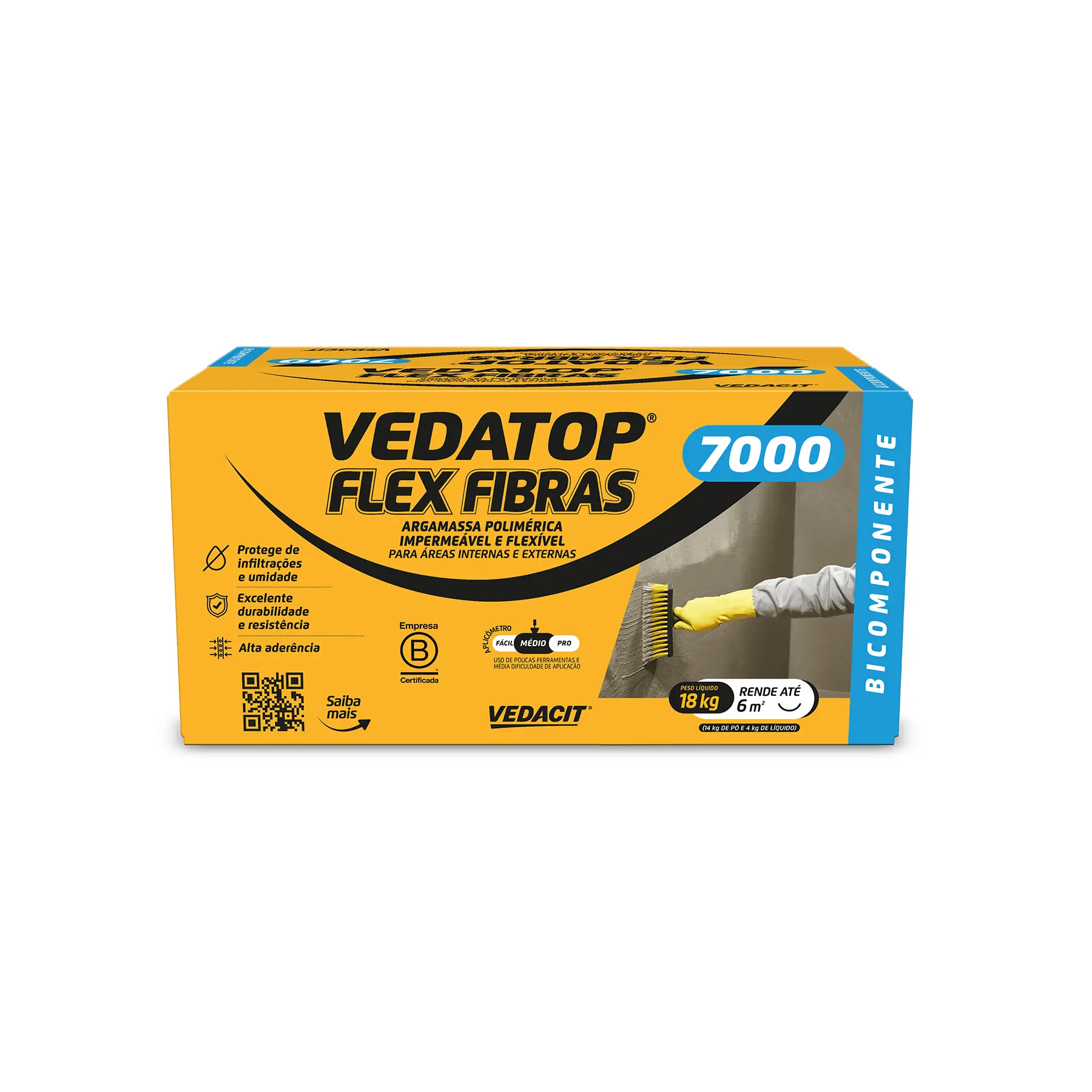 Argamassa Polimérica Impermeabilizante Vedacit Vedatop Flex Fibras 7000 18kg Cinza