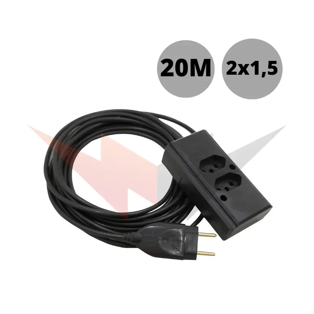 Extensão Dupla De Uso Geral De Cabo Pp 2x1,50mm Com 20 Metros