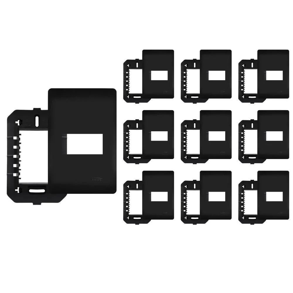 10 Placa Com Suporte Fame Habitat Black 4x2 Para Módulo Horizontal Preto