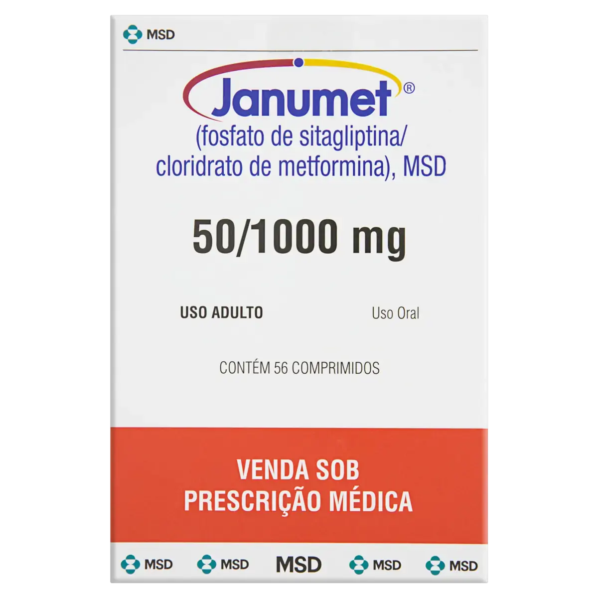 Janumet Fosfato De Sitagliptina 50mg Cloridrato De Metformina 1000mg Msd Caixa 56 Comprimidos