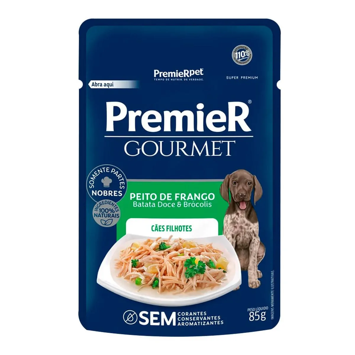 Ração úmida Premier Gourmet Cães Filhotes Sabor Preito De Frango. Batata Doce E Brócolis 85 Gs
