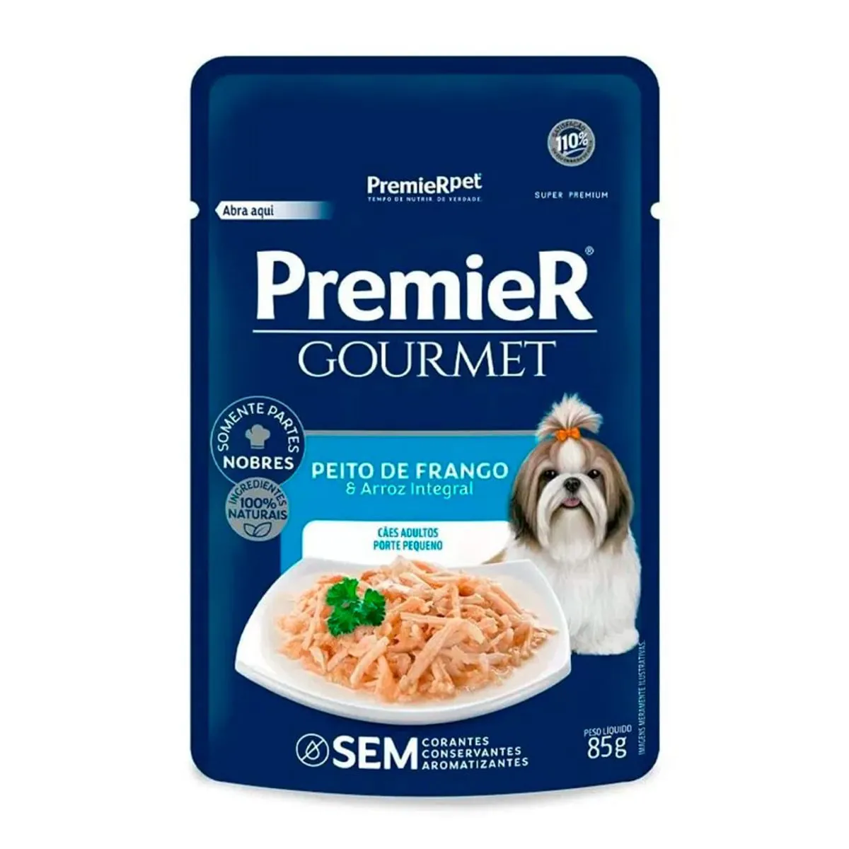 Ração úmida Premier Gourmet Cães Adultos Porte Pequeno Sabor Peito De Frango E Arroz Integral 85 G