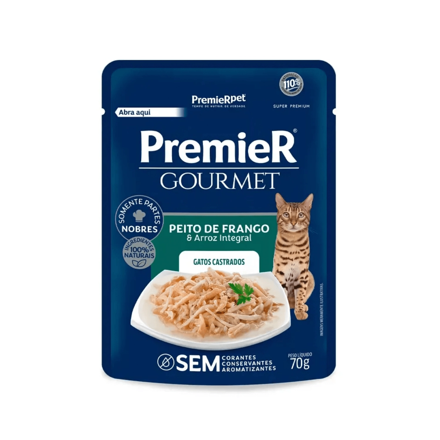 Ração úmida Premier Gourmet Gatos Castrados Sabor Peito De Frango E Arroz Integral 70 G
