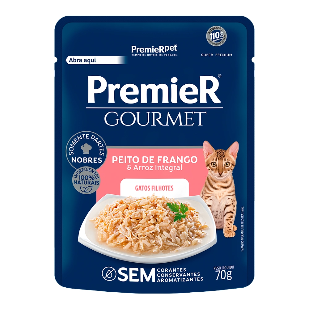 Ração úmida Premier Gourmet Gatos Filhotes Sabor Peito De Frango E Arroz Integral 70 Gs