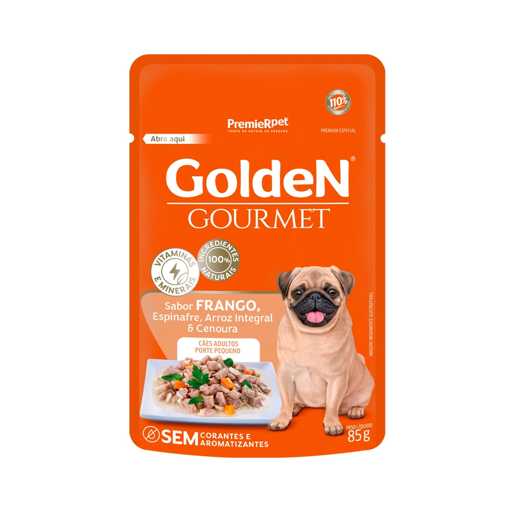 Ração úmida Golden Gourmet Cães Adultos Porte Pequeno Sabor Frango 85 Gs
