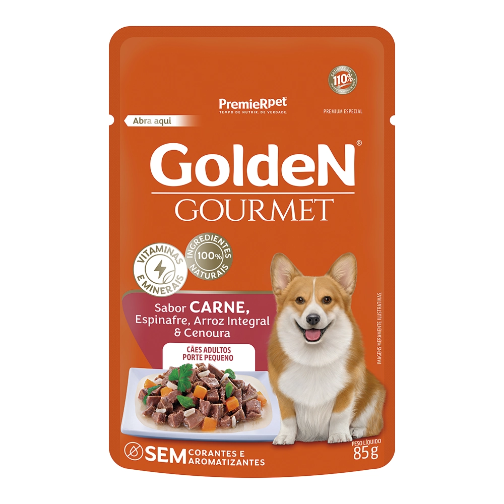 Ração úmida Golden Gourmet Cães Adultos Porte Pequeno Sabor Carne 85 G