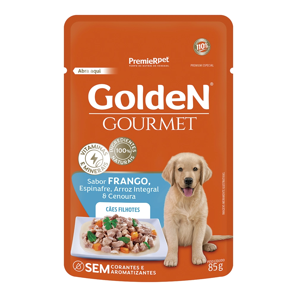 Ração úmida Golden Gourmet Cães Filhotes Sabor Frango 85 Gs