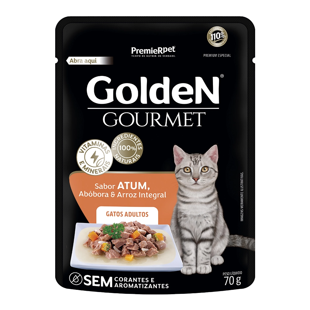 Ração úmida Golden Gourmet Gatos Adultos Sabor Atum 70 Gs