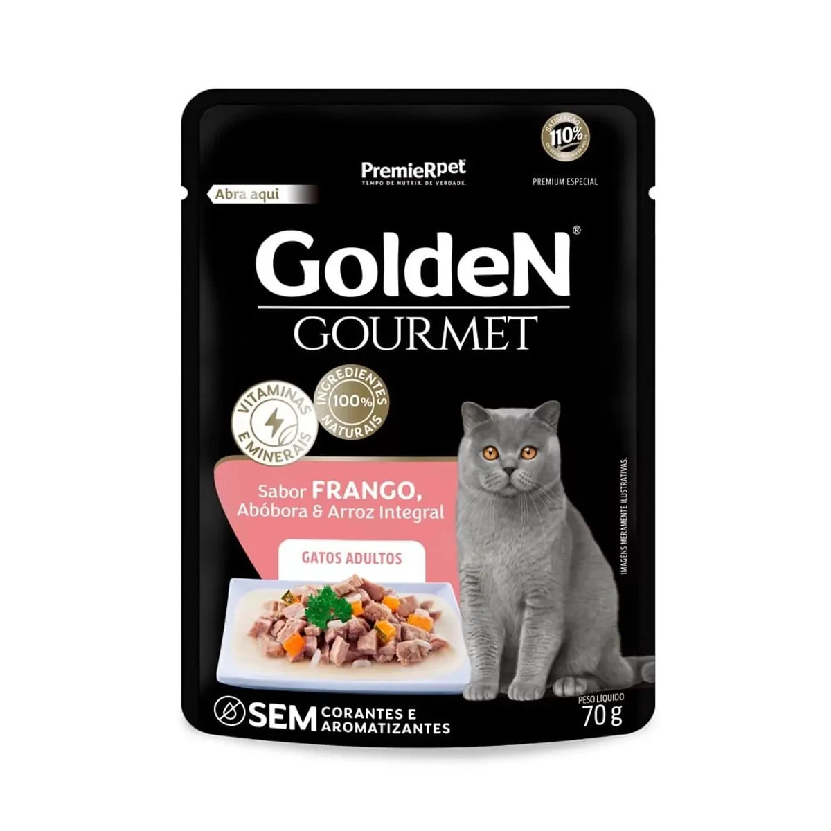 Ração úmida Golden Gourmet Gatos Adultos Sabor Frango 70 Gs