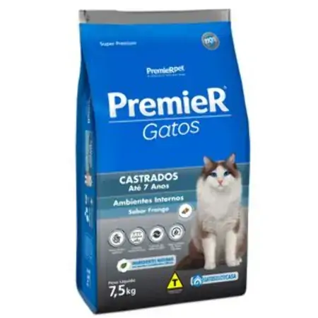 Ração Premier Ambientes Internos Para Gatos Adultos Castrados Até 7 Anos Sabor Frango