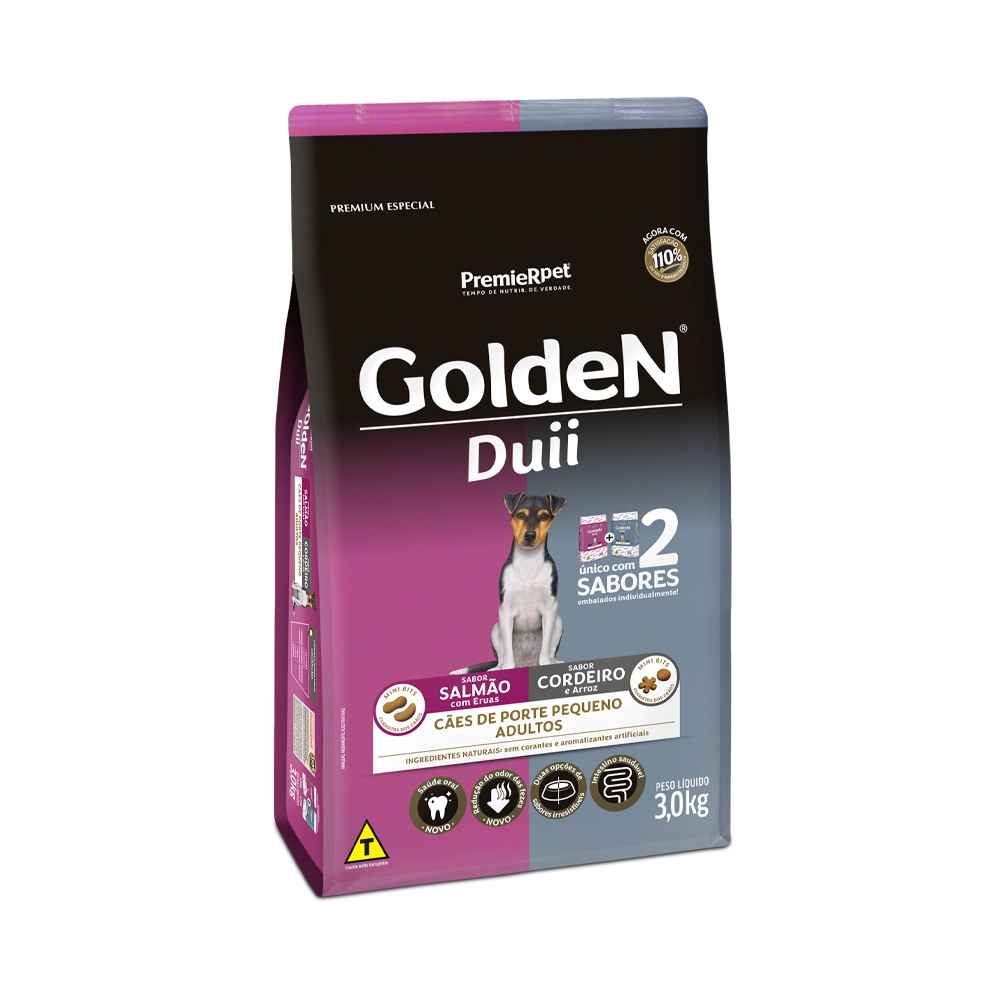 Ração Golden Duii Cães Adultos Porte Pequeno Salmão e Cordeiro