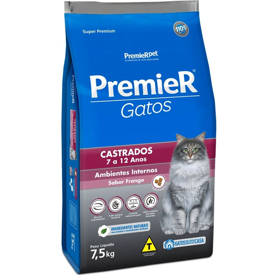 Racao Ambientes Internos Gatos Adultos 7/12 Anos Frang 7,5 Kg